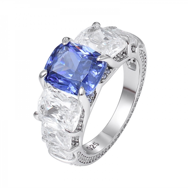 Customs Princess Cut blue tanzanite Main Stone And Diamond Engagement Women Finger Rings 