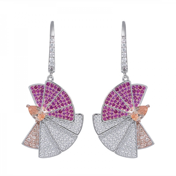 mix-color multi drop earrings 925 sterling silver hand fan shape set jewelry 
