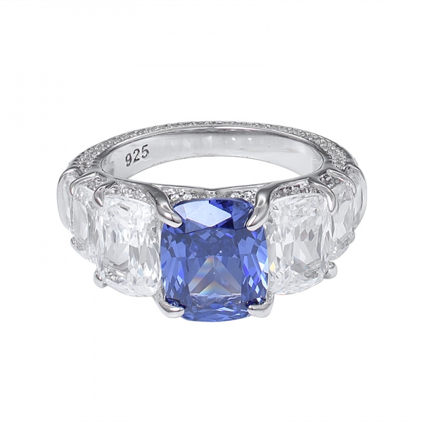 Customs Princess Cut blue tanzanite Main Stone And Diamond Engagement Women Finger Rings 