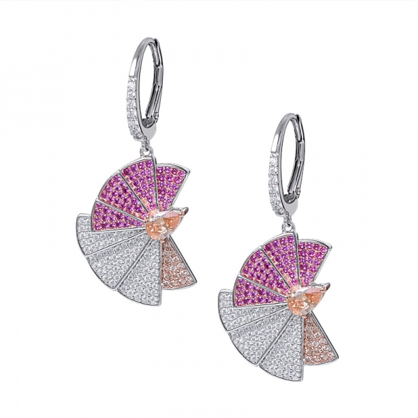 mix-color multi drop earrings 925 sterling silver hand fan shape set jewelry 