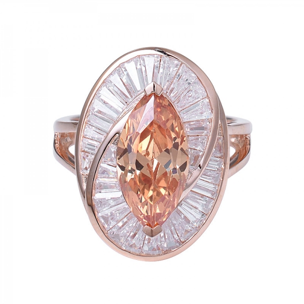 Marquise Cut Champagne CZ Rose gold Cocktail Rings Set jewelry 