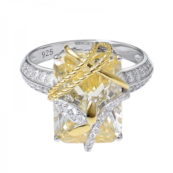 Princess Cut Fancy Created Yellow & CZ Unique Wedding Engagement Band Ring Set 