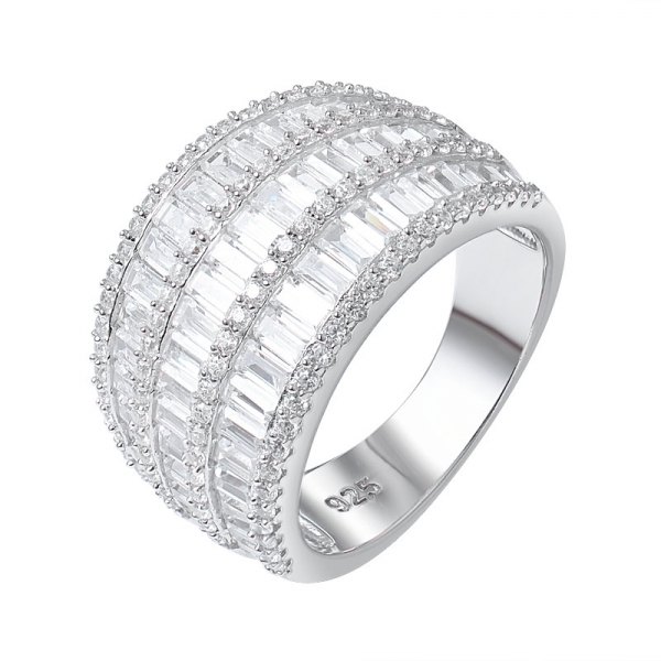 Sterling Silver Rhodium Baguette Cubic Zirconia band ring set jewelry 