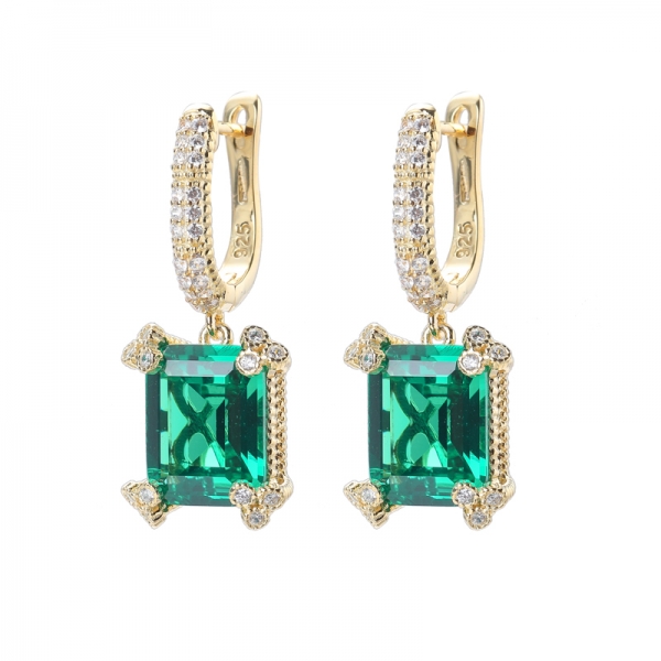 Fancy Yellow Gold Plated Emerald Earrings 