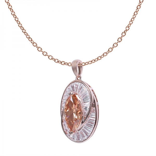 Marquise Cut Champagne CZ Rose gold Pendant necklace Set jewelry 