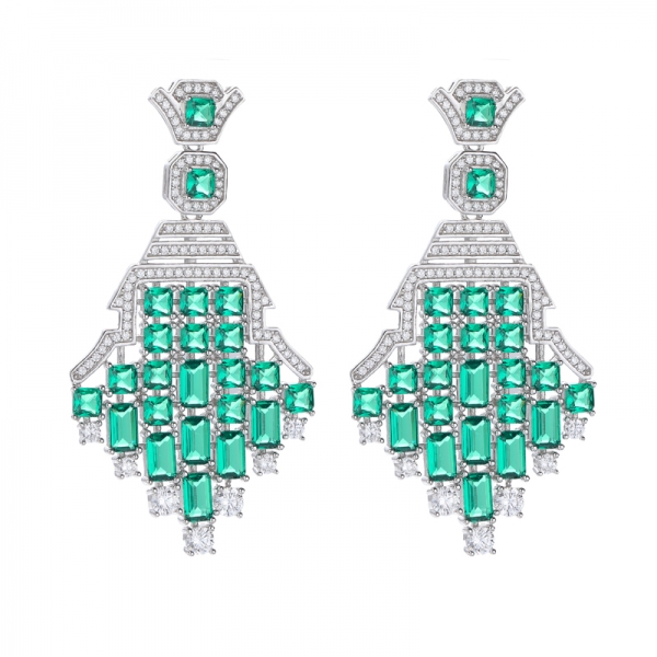 925 Sterling Silver Dangling White And Green Earrings 