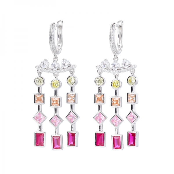 925 Sterling Silver Classic Dangling Multi Color Earrings 