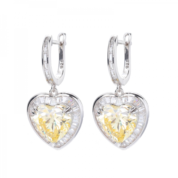 Heart Shape Canary Yellow CZ Rhodium Over Sterling Silver Earrings 