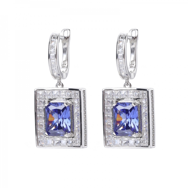 Classic Tanzanite CZ Rhodium Over Sterling Silver Earrings 