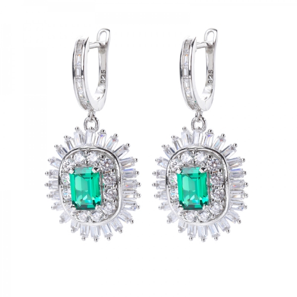 Emerald Cut Green Nano Rhodium Plating Over Sterling Silver Earrings 