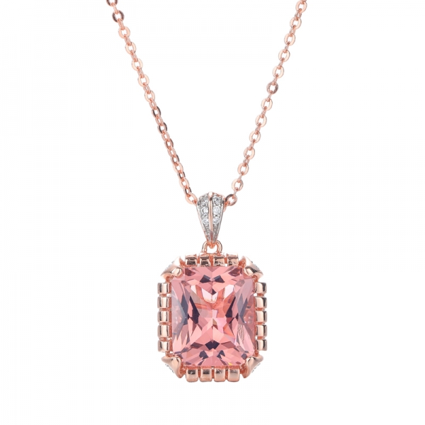 925 Pendant With Synthetic Morganite Rhodium And Rose Gold Plating Over Sterling Silver 