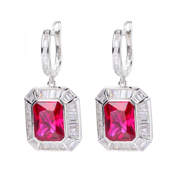 925 Lab Created Ruby Corundum Rhodium Over Sterling Silver Earrings 