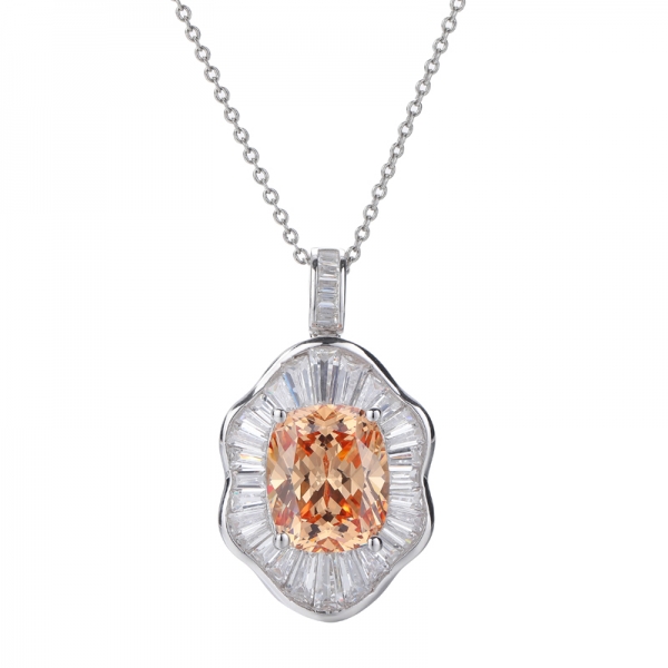 Fancy Pendant With Champagne and White Cubic Zirconia Rhodium Plating Over Sterling Silver 