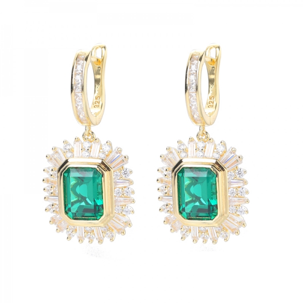 925 Green Nano In Emerald Cut Yellow Gold Over Sterling Silver Earrings 