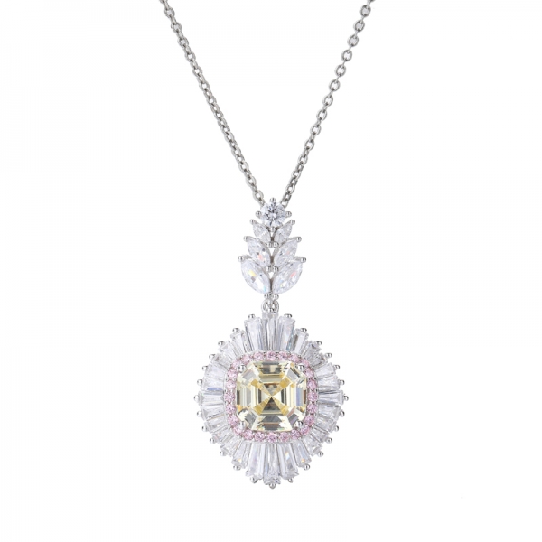 925 Pendant With Asscher Cut Canary Yellow Cubic Zirconia Rhodium Over Sterling Silver 