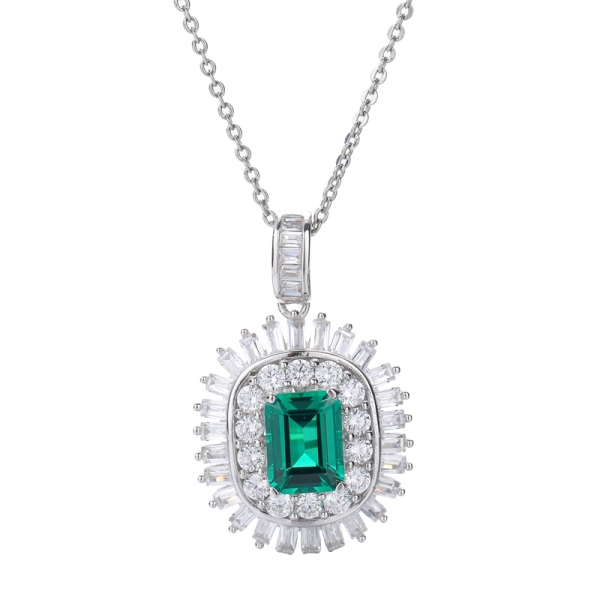 925 Brilliant Emerald Cut Green Nano Rhodium Plating Over Sterling Silver Pendant 