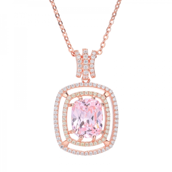 Fancy Diamond Pink Cubic Zircon Rose Gold Plating Over Sterling Silver Pendant 