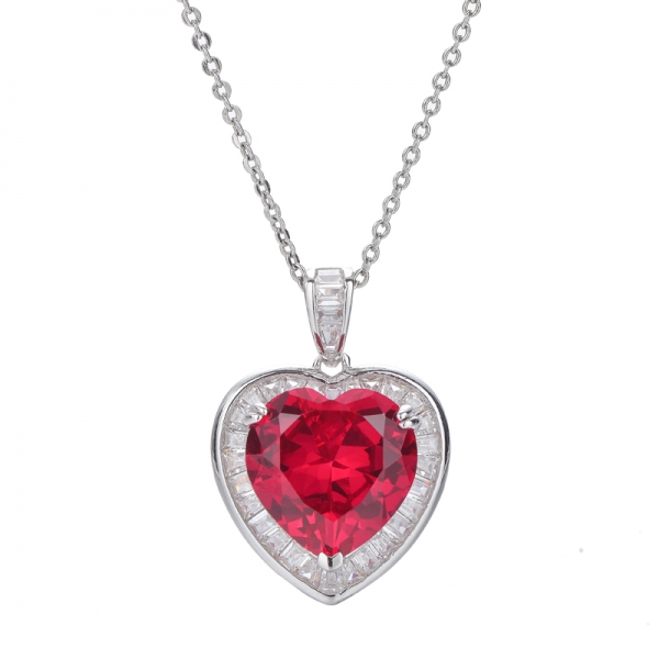 925 Heart Shape Pendant With Lab Created Ruby Rhodium Plating Over Sterling Silver 