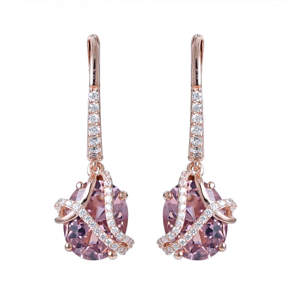 Oval Cutting simulate Morganite Pink Milgrain Diamond Wedding Earring 