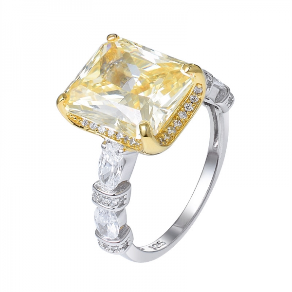 8Ct Princess Cut Yellow Diamond Simulant Rhodium Over Silver Ring 