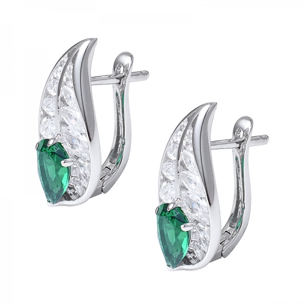 High quality lab created emerald stone 925 sterling silver stud earrings 