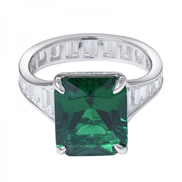 Lab Created Emerald Rhodium Over Silver Ring 