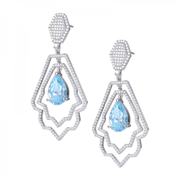 Created Blue aquamarine rhodium over silver dangle earrings 