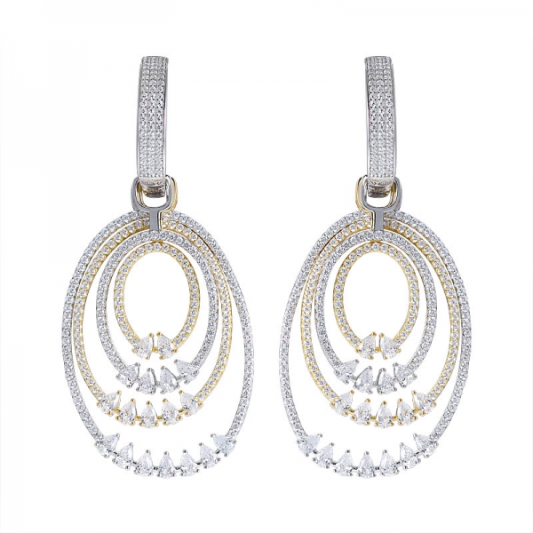 White Cubic Zirconia 2-tone Over Sterling Silver drop Earrings 