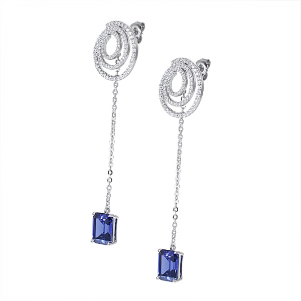Blue tanzanite rhodium over sterling silver dangle earrings 