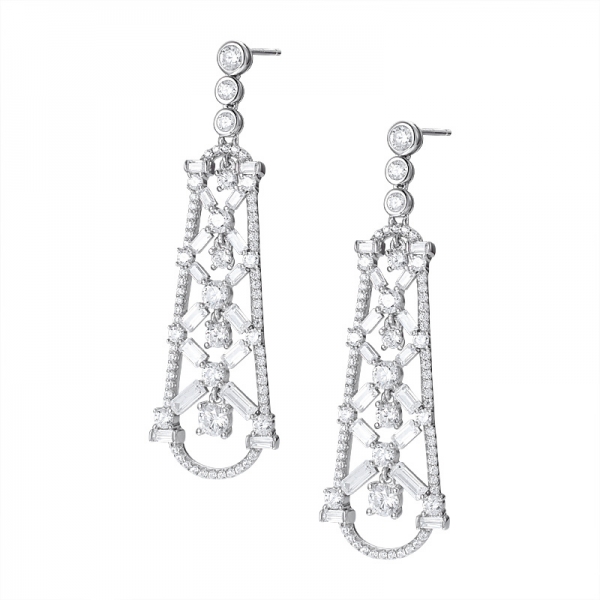 White Cubic Zirconia Rhodium Over Sterling Silver drop Earrings 
