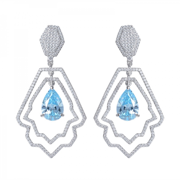 Created Blue aquamarine rhodium over silver dangle earrings 
