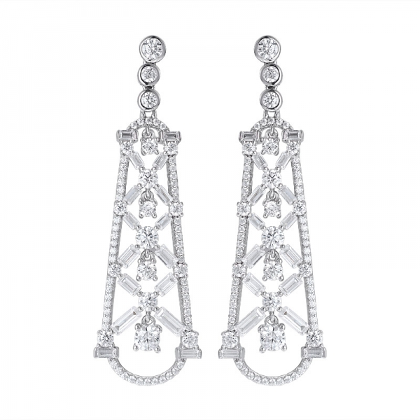 White Cubic Zirconia Rhodium Over Sterling Silver drop Earrings 