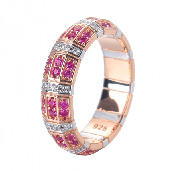 Lab Created Ruby Corundum And White CZ Rose Gold and Rhodium Over Sterling Silver Ring 