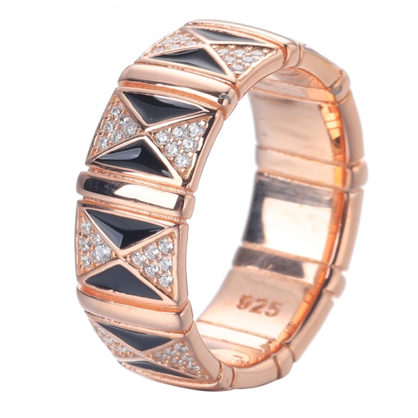 925 Classic Enamel With White CZ Rose Gold Over Sterling Silver Ring 
