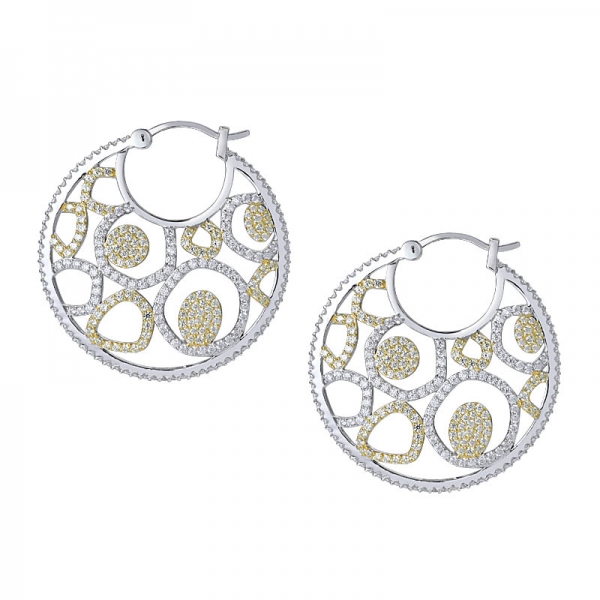 yellow cz 2 tone Over Sterling Silver round stud Earrings 