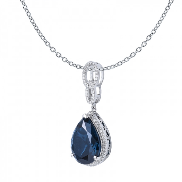 Jewelry 925 Silver Pear Shape London Blue Topaz Pendant 