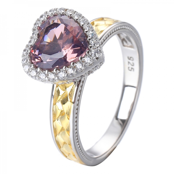 Heart Shape Morganite Nano Center Yellow Gold And Rhodium Over Sterling Silver Ring 
