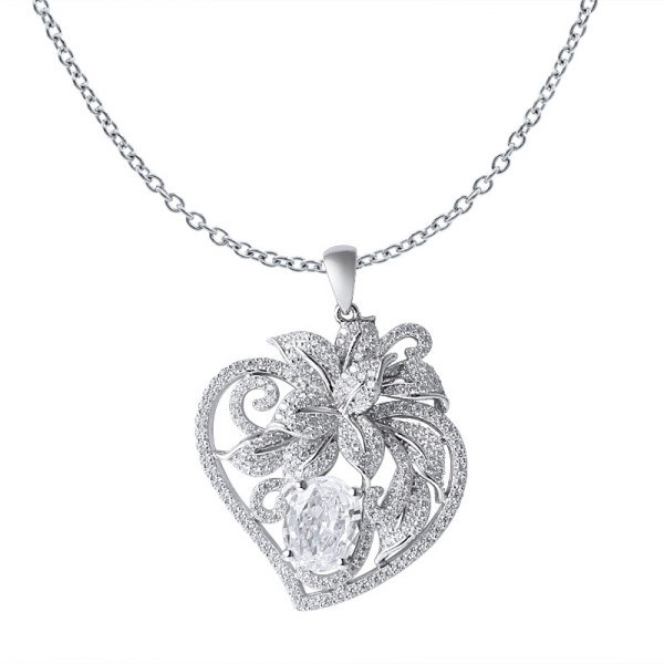 Heart shape cubic zirconia stone 18K white gold jewelry pendant 