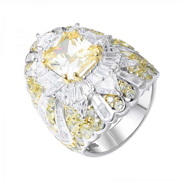 Lab Created Yellow Diamond & White Zirconia Rhodium Over Engagement Ring 
