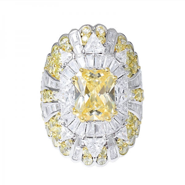 Lab Created Yellow Diamond & White Zirconia Rhodium Over Engagement Ring 