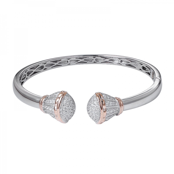 silver 925 adjustable open bangle for women in 2 tone plated 