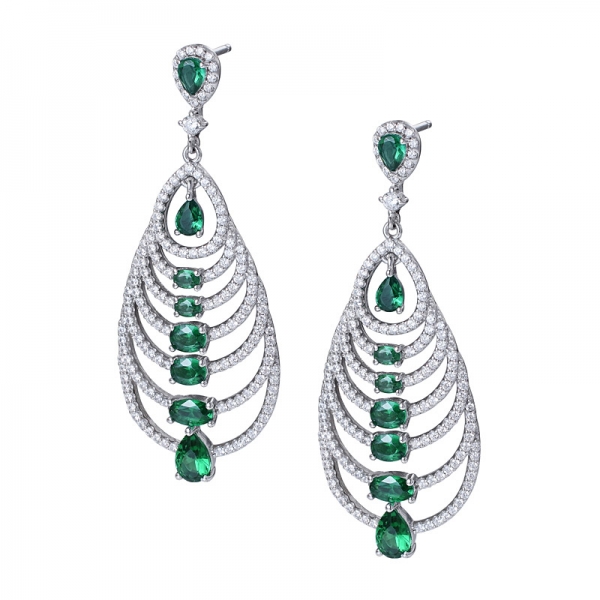 sterling silver created green emerald Elegant Dangle Jewelry Earrings 