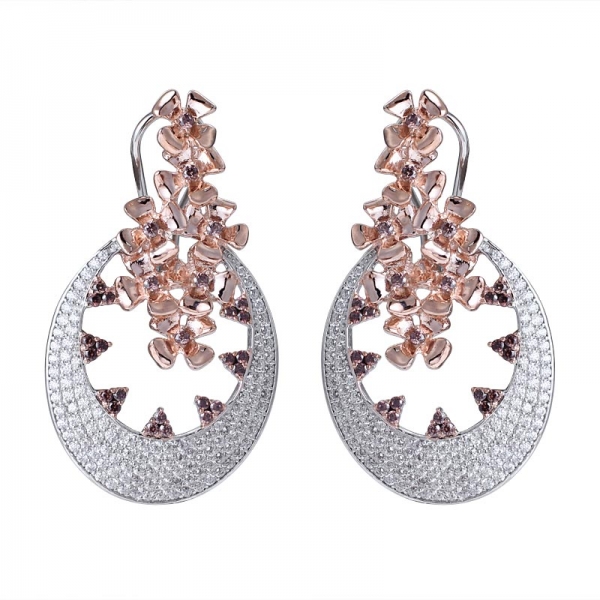 rose gold plated Zircon Crystal big Flower Statement Earring 