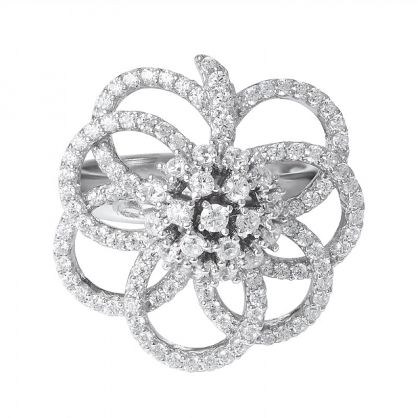 Popular CZ Cubic Zircon Gemstones Flower Shape Bands Rings 