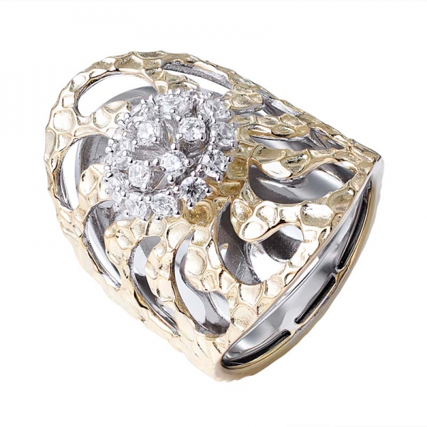 925 Sterling Silver 2 Tone cz Diamond Filigree Ring Size 
