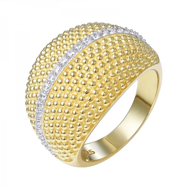 2-tone yellow gold 925 sterling silver jewelry yellow cz stone hip hop ring 
