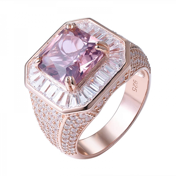 Sterling Silver Rose Gold Square Cut Morganite Cz Diamond Halo Engagement Ring 