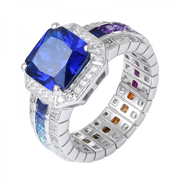 rainbow color sapphire gemstone square cutting eternity ring 
