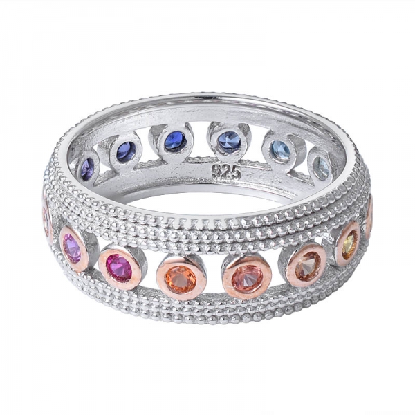 rainbow color sapphire gemstone round cutting eternity ring 