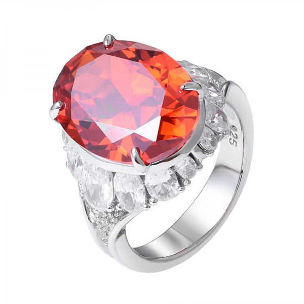 925 sterling silver jewelry oval orange cz main stone rhodium over ring 